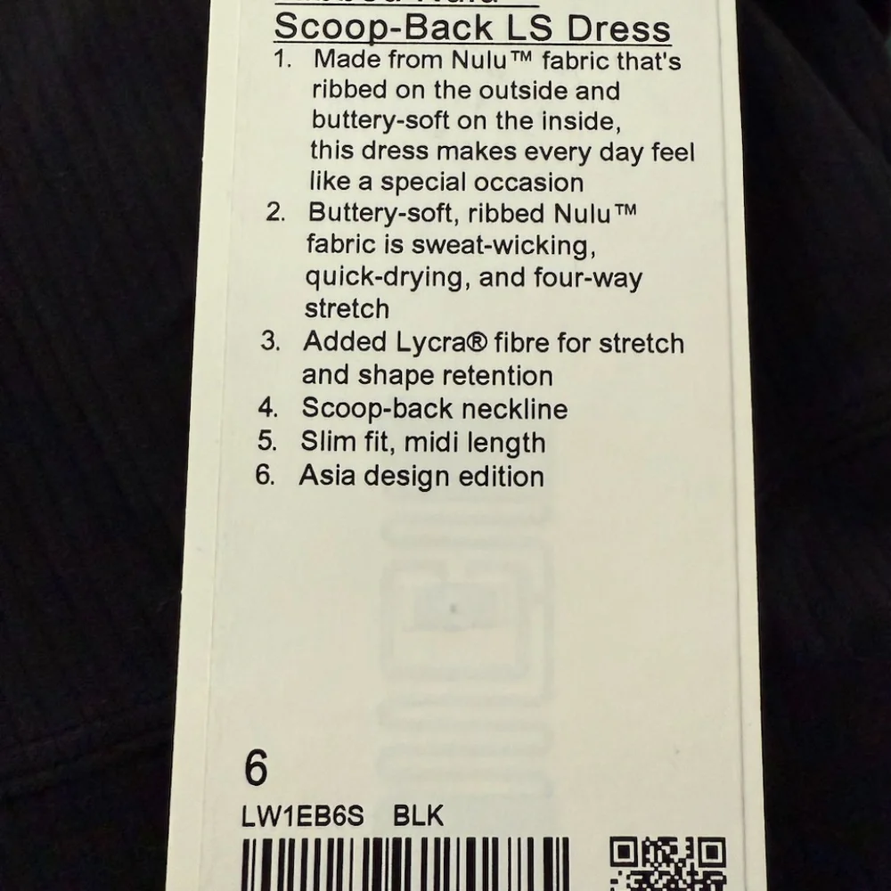 Lululemon Ribbed Nulu Scoop-Back Long-Sleeve Dress (Size 6) in Black - Picture 7 of 7